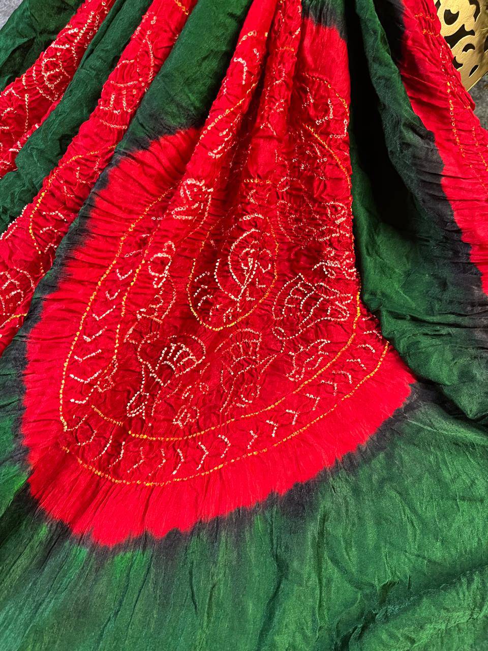 GREEN GAJJI SILK PURE HANDLOOM BHANDEJ SAREE