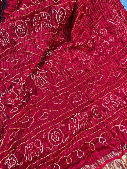 GREEN GAJJI SILK PURE HANDLOOM BHANDEJ SAREE