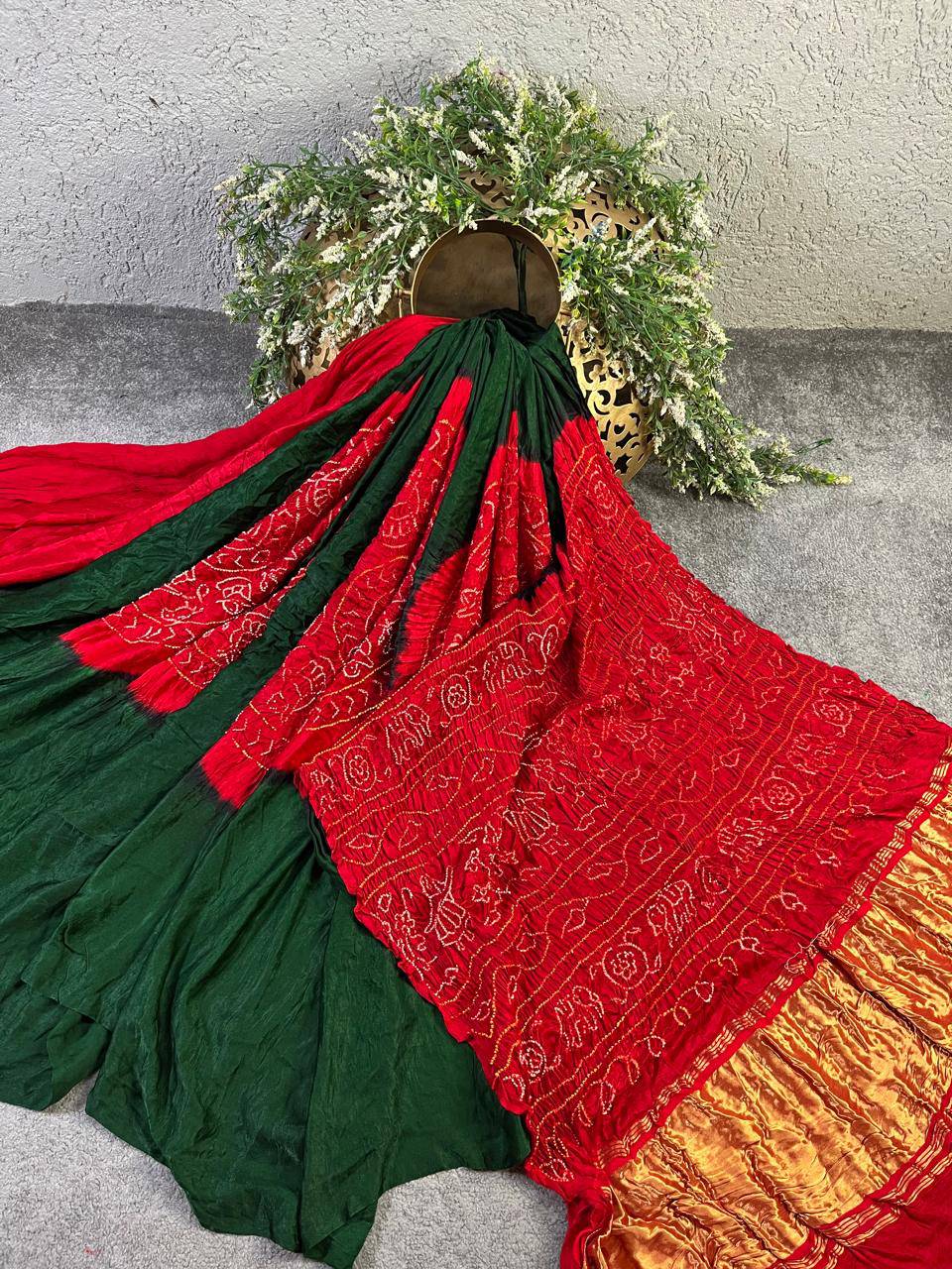 GREEN GAJJI SILK PURE HANDLOOM BHANDEJ SAREE