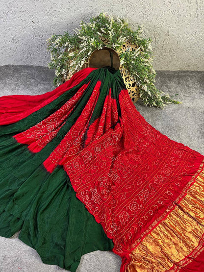 GREEN GAJJI SILK PURE HANDLOOM BHANDEJ SAREE