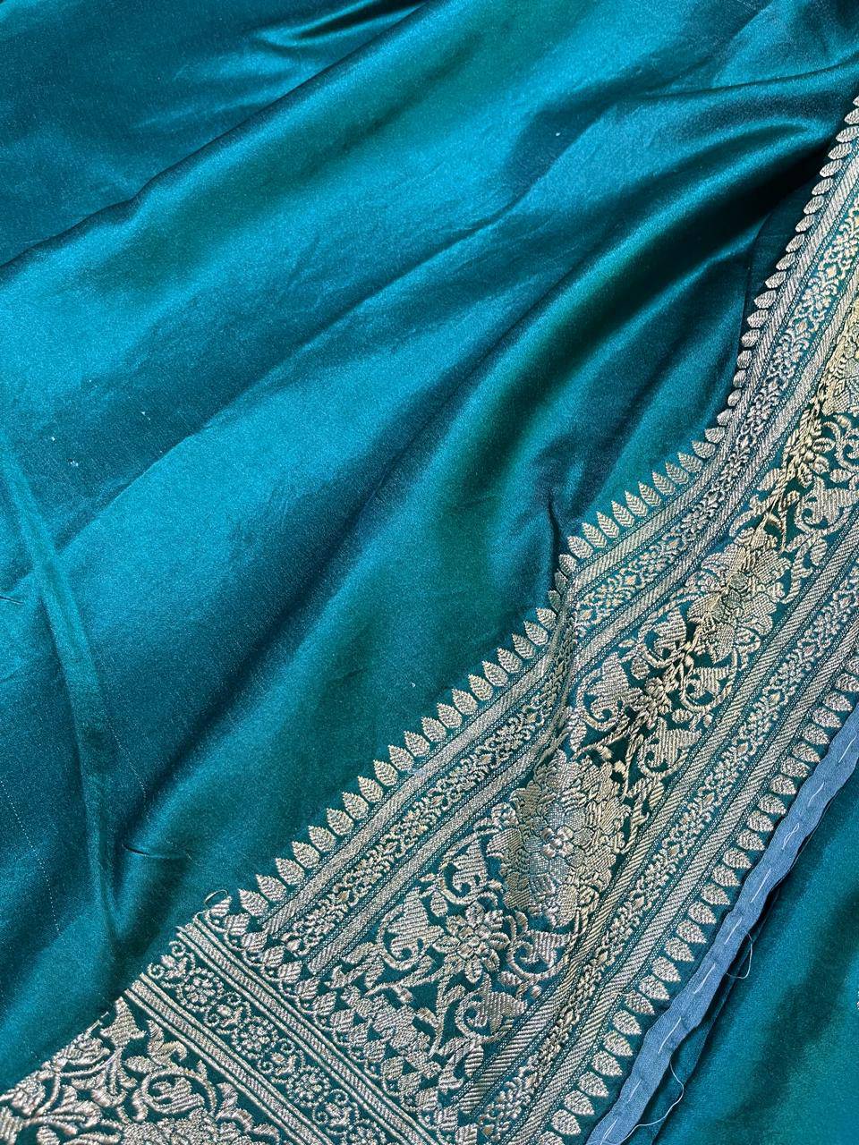 DARK RAMA GREEN SATIN SILK PURE HANDLOOM BANARASI SAREE