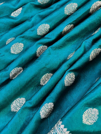 DARK RAMA GREEN SATIN SILK PURE HANDLOOM BANARASI SAREE