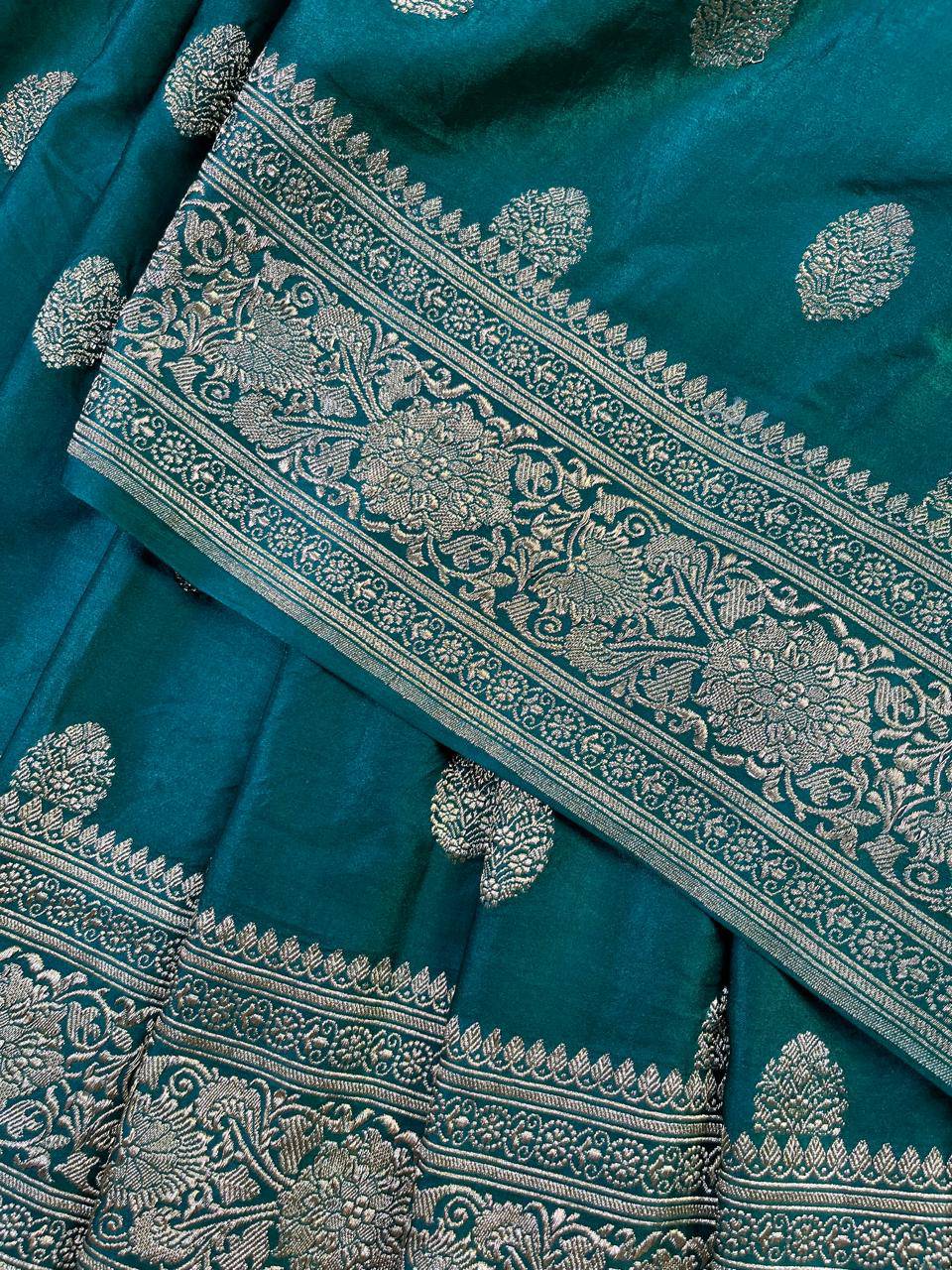 DARK RAMA GREEN SATIN SILK PURE HANDLOOM BANARASI SAREE