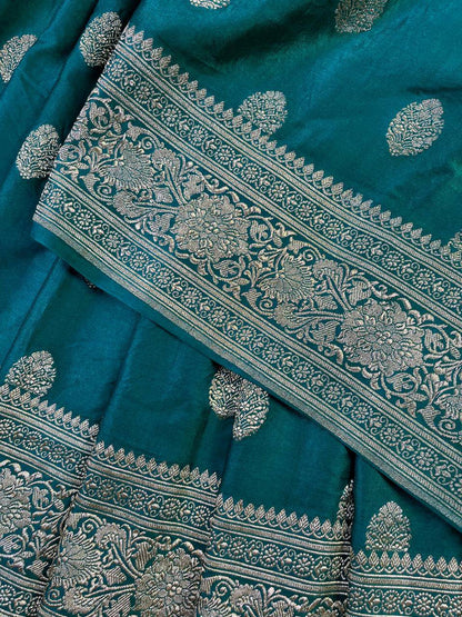 DARK RAMA GREEN SATIN SILK PURE HANDLOOM BANARASI SAREE