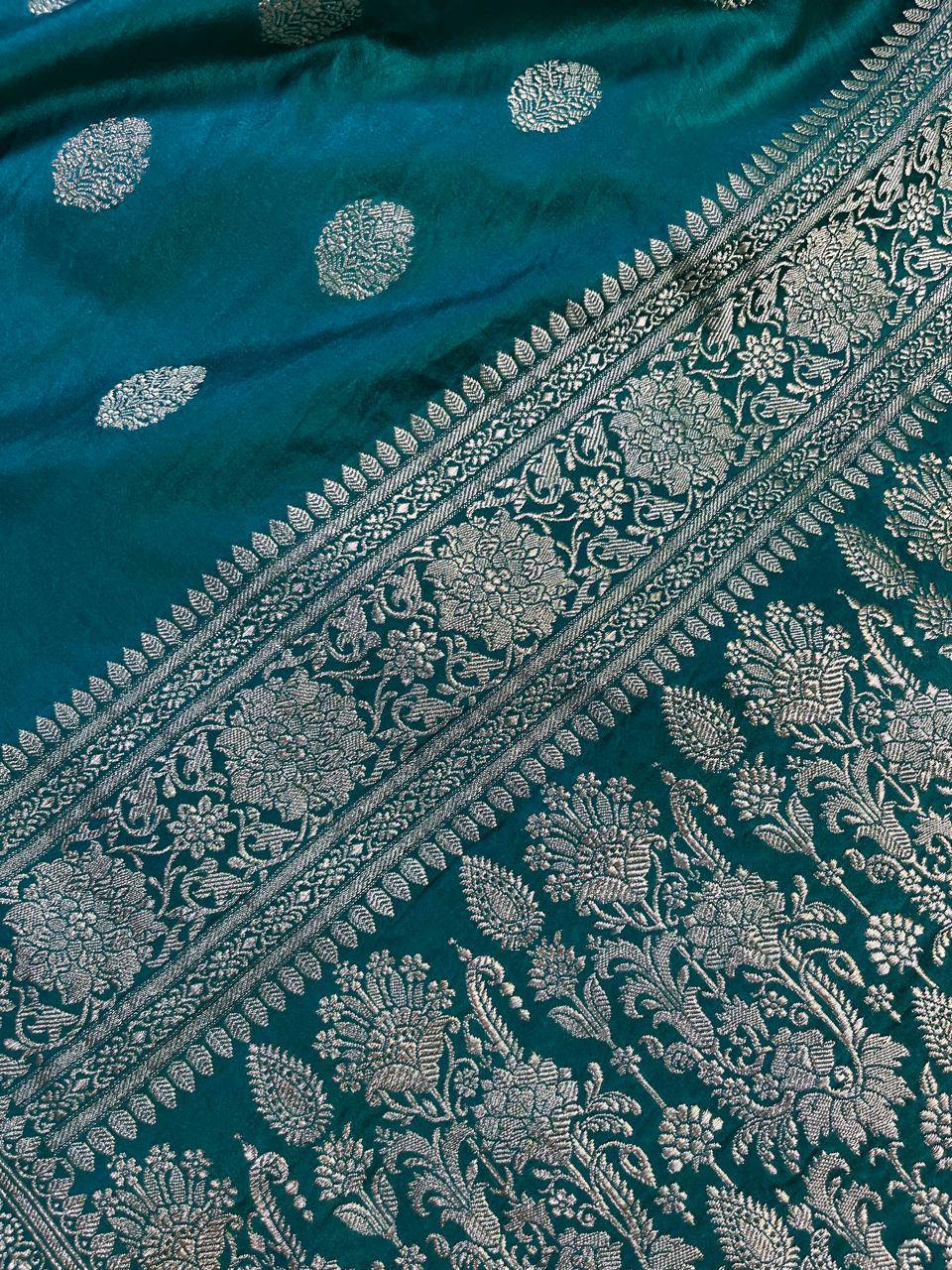 DARK RAMA GREEN SATIN SILK PURE HANDLOOM BANARASI SAREE