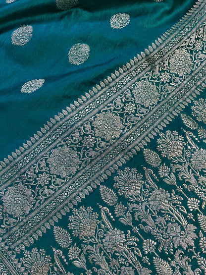DARK RAMA GREEN SATIN SILK PURE HANDLOOM BANARASI SAREE