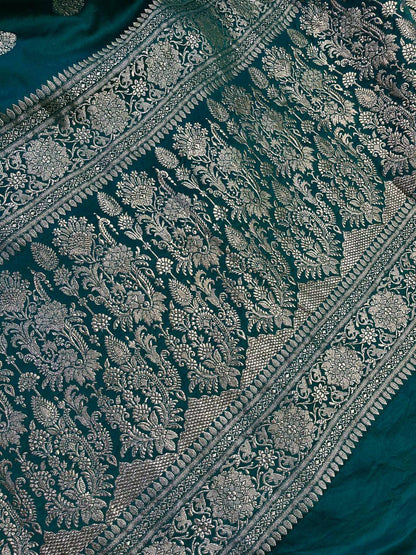 DARK RAMA GREEN SATIN SILK PURE HANDLOOM BANARASI SAREE