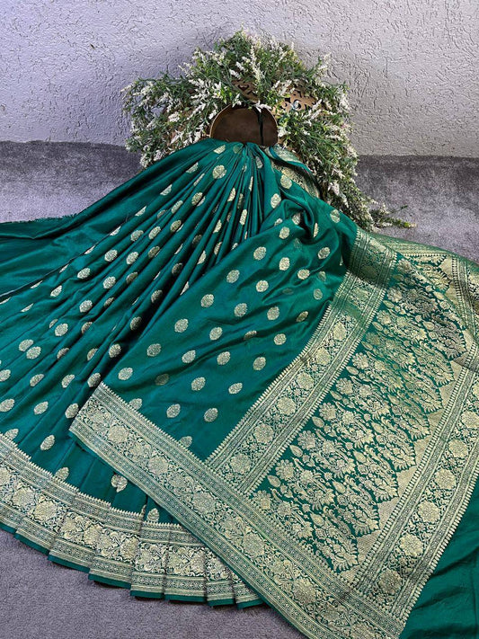 DARK RAMA GREEN SATIN SILK PURE HANDLOOM BANARASI SAREE