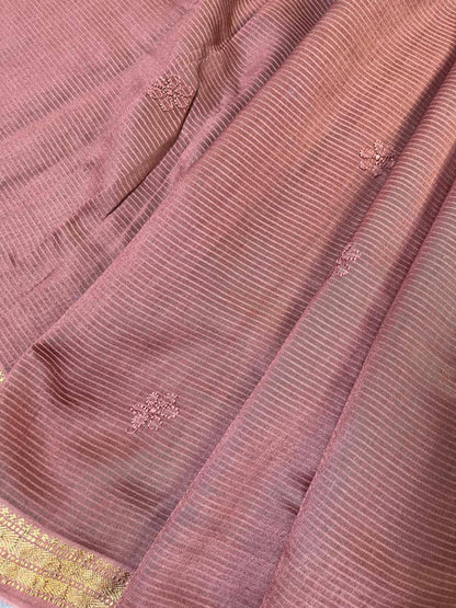 BROWN COTTON PURE HANDLOOM LUCKNOWI SAREE