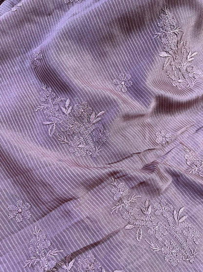 BROWN COTTON PURE HANDLOOM LUCKNOWI SAREE