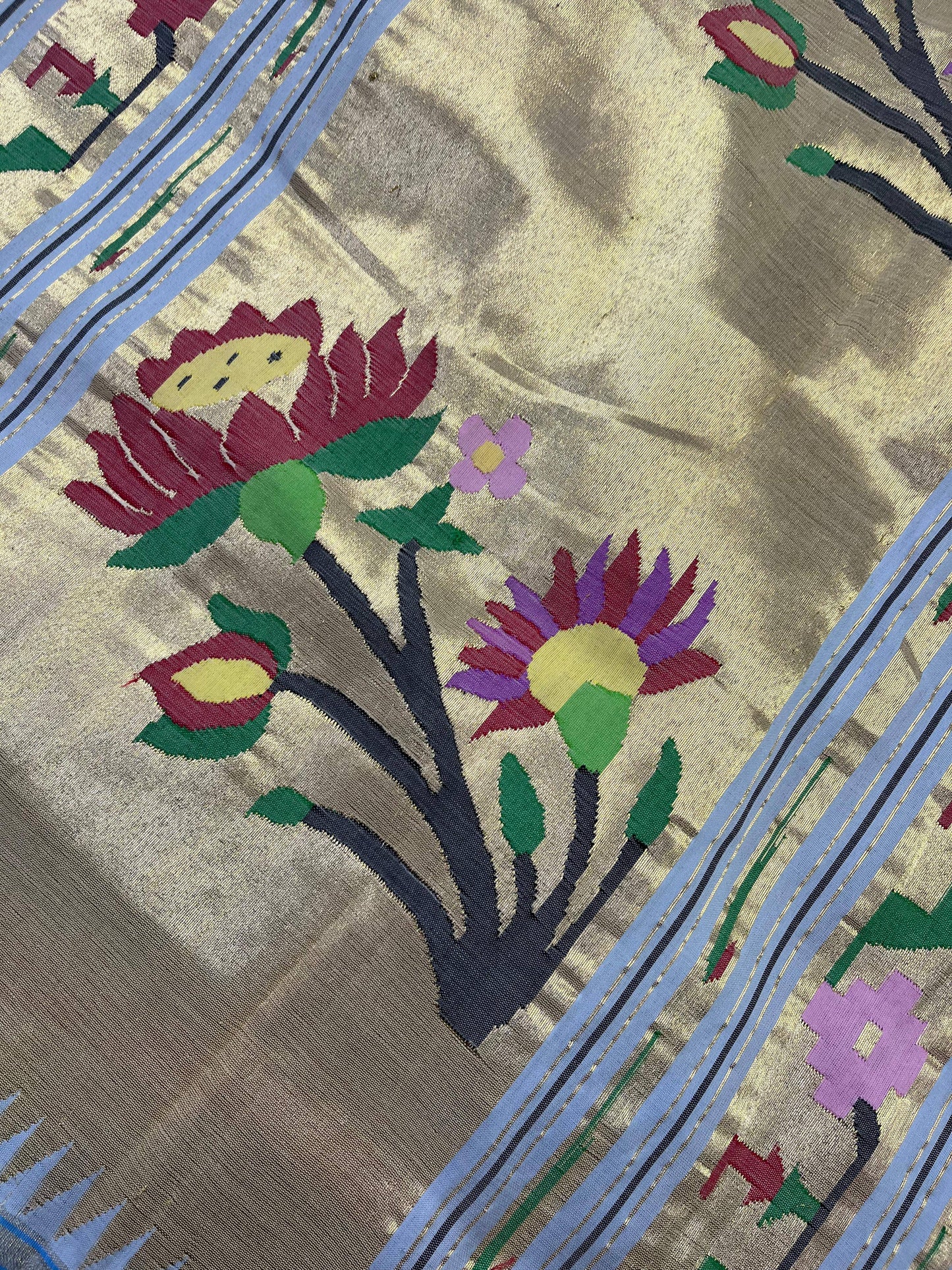 ICE BLUE COTTON PURE HANDLOOM PAITHANI SAREE