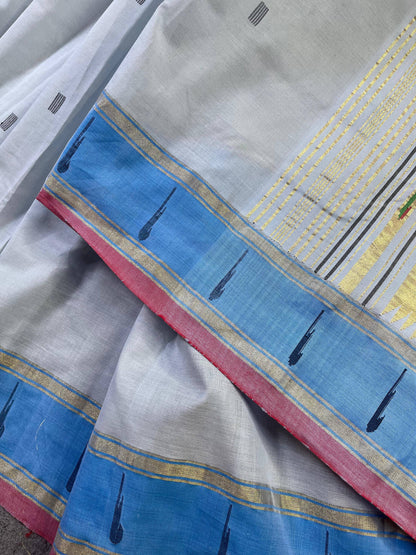 ICE BLUE COTTON PURE HANDLOOM PAITHANI SAREE