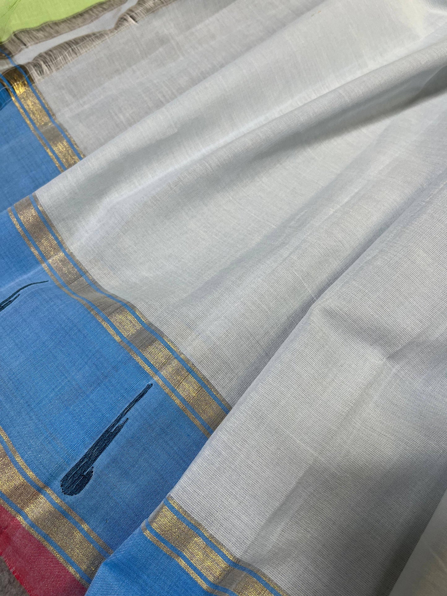 ICE BLUE COTTON PURE HANDLOOM PAITHANI SAREE