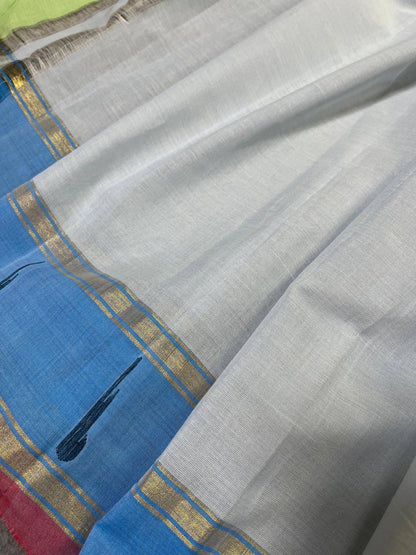 ICE BLUE COTTON PURE HANDLOOM PAITHANI SAREE