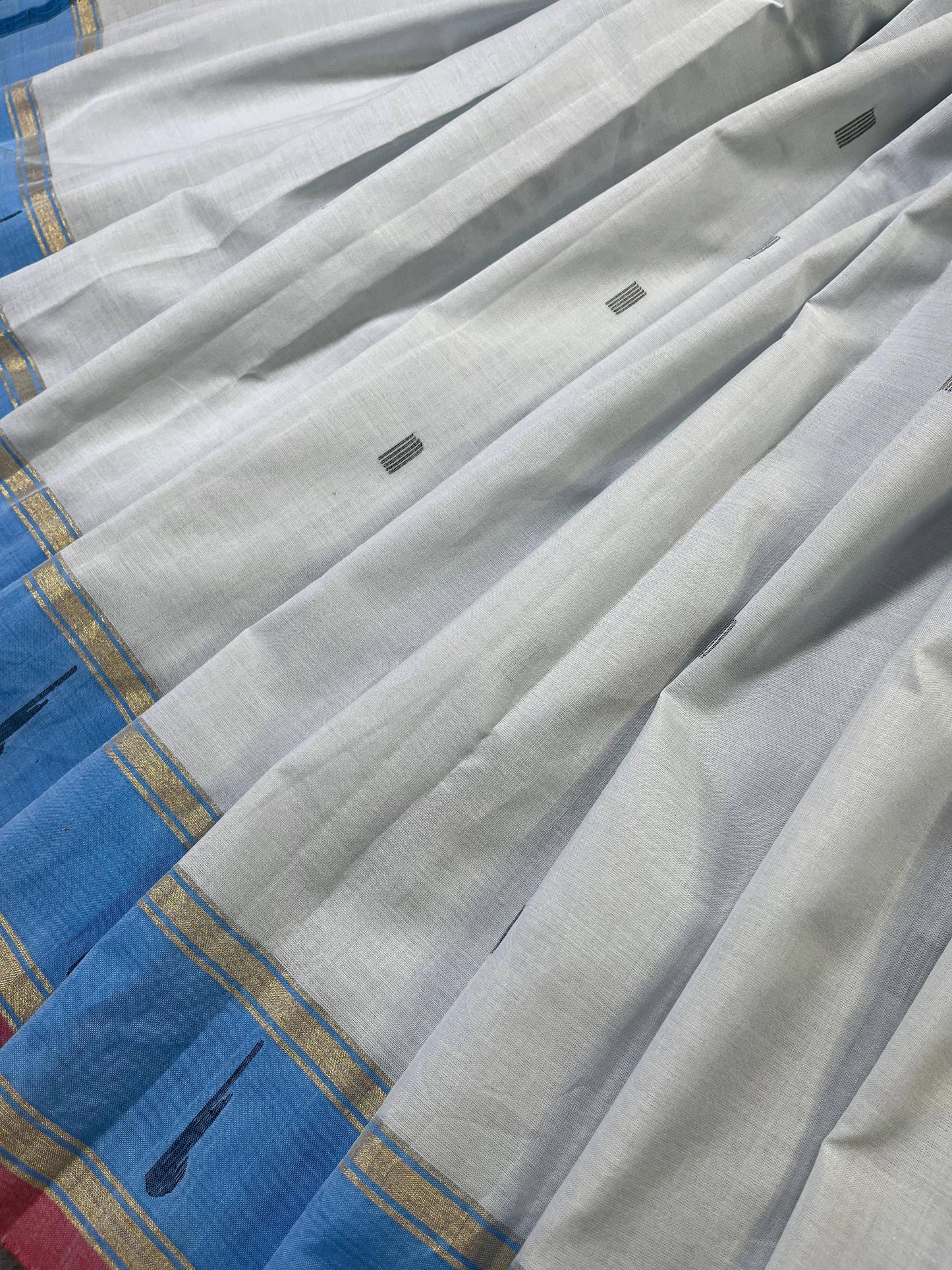 ICE BLUE COTTON PURE HANDLOOM PAITHANI SAREE