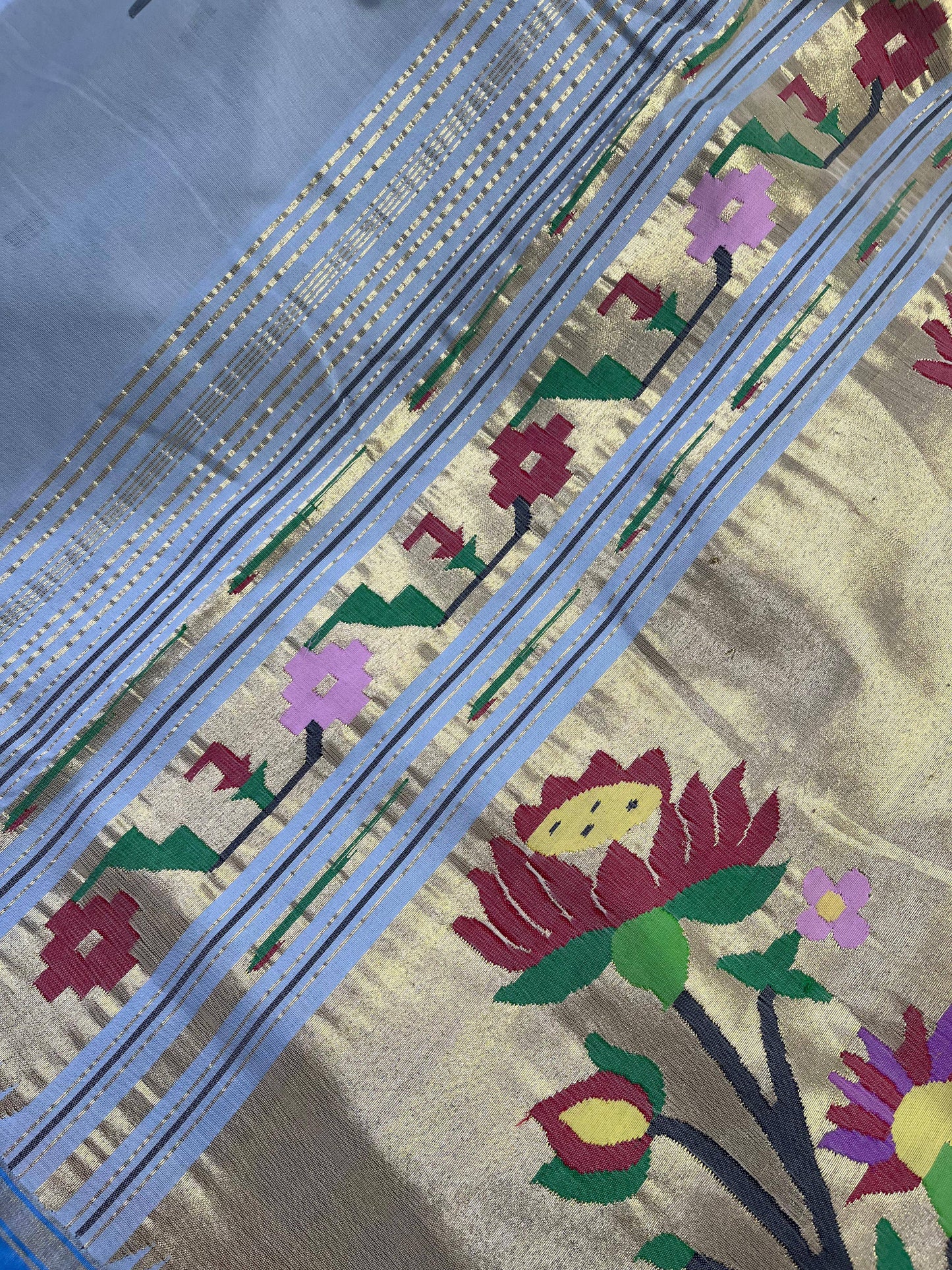 ICE BLUE COTTON PURE HANDLOOM PAITHANI SAREE