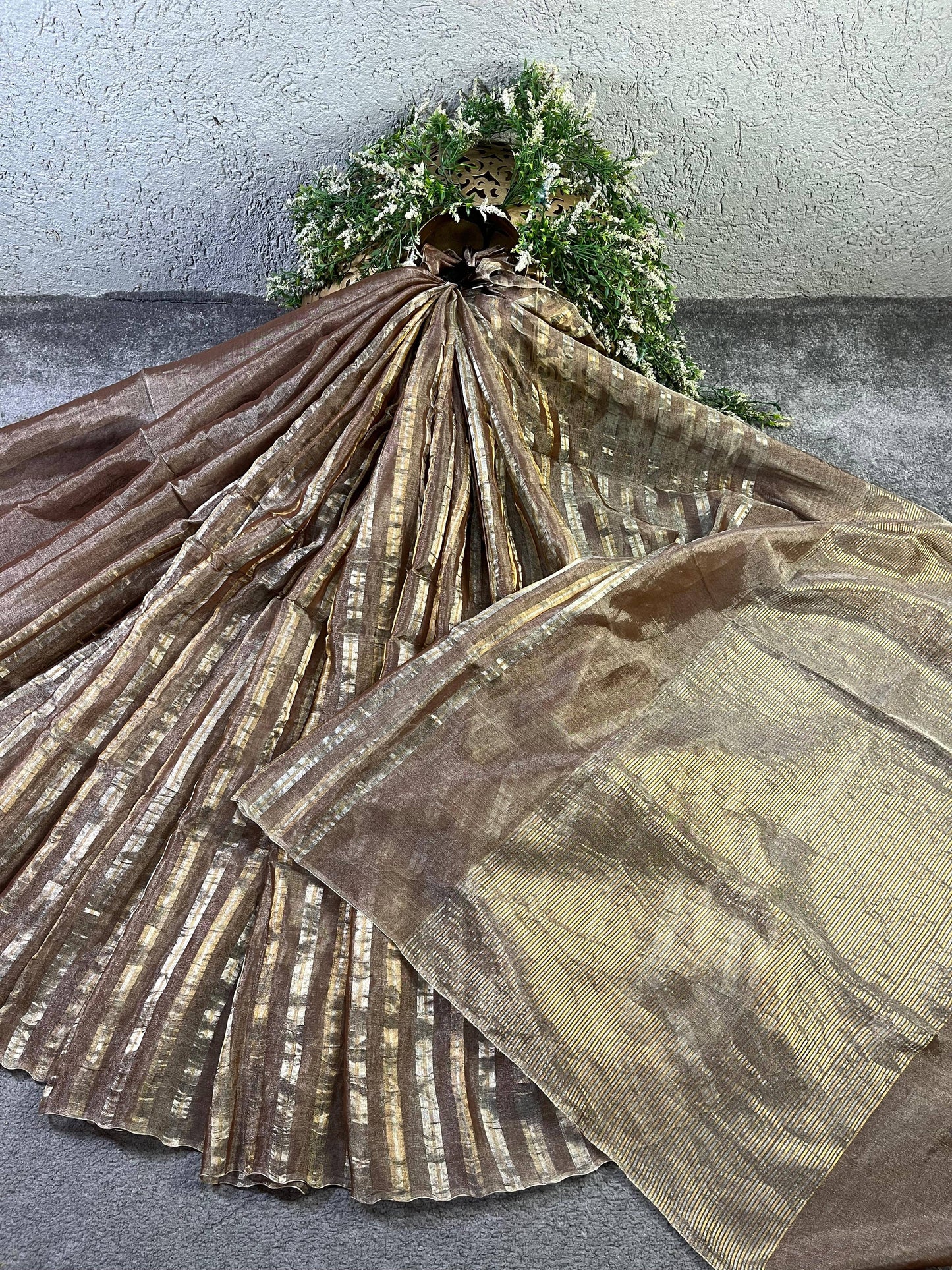 CAPPUCCINO TISSUE LINEN PURE HANDLOOM LINEN SAREE