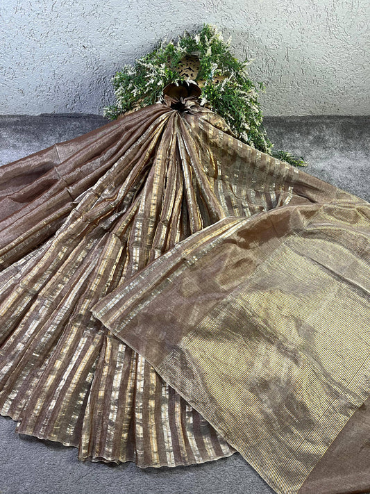 CAPPUCCINO TISSUE LINEN PURE HANDLOOM LINEN SAREE