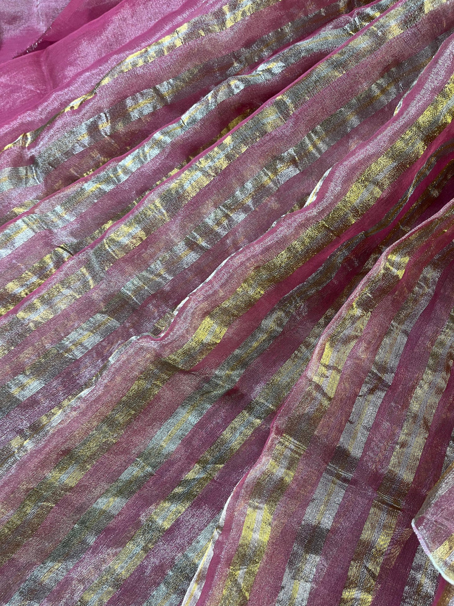 PINK TISSUE LINEN PURE HANDLOOM LINEN SAREE