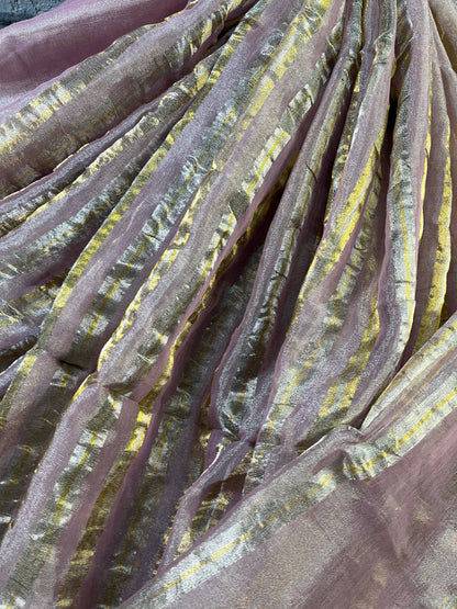 LIGHT PINK TISSUE LINEN PURE HANDLOOM LINEN SAREE