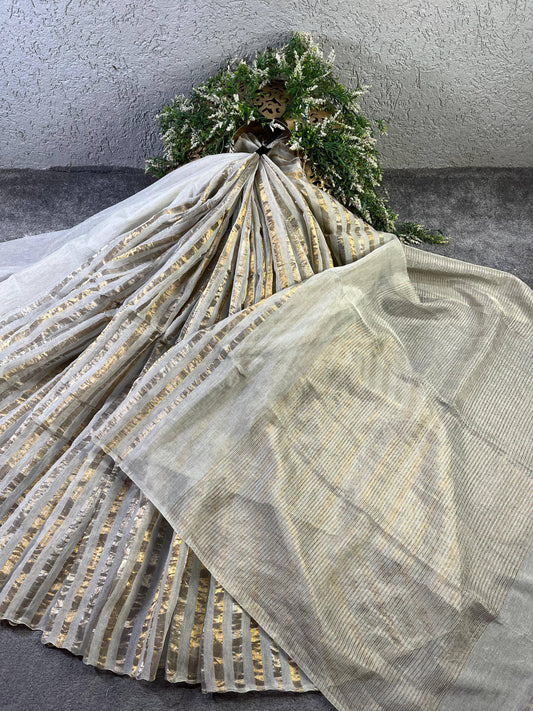 IVORY TISSUE LINEN PURE HANDLOOM LINEN SAREE