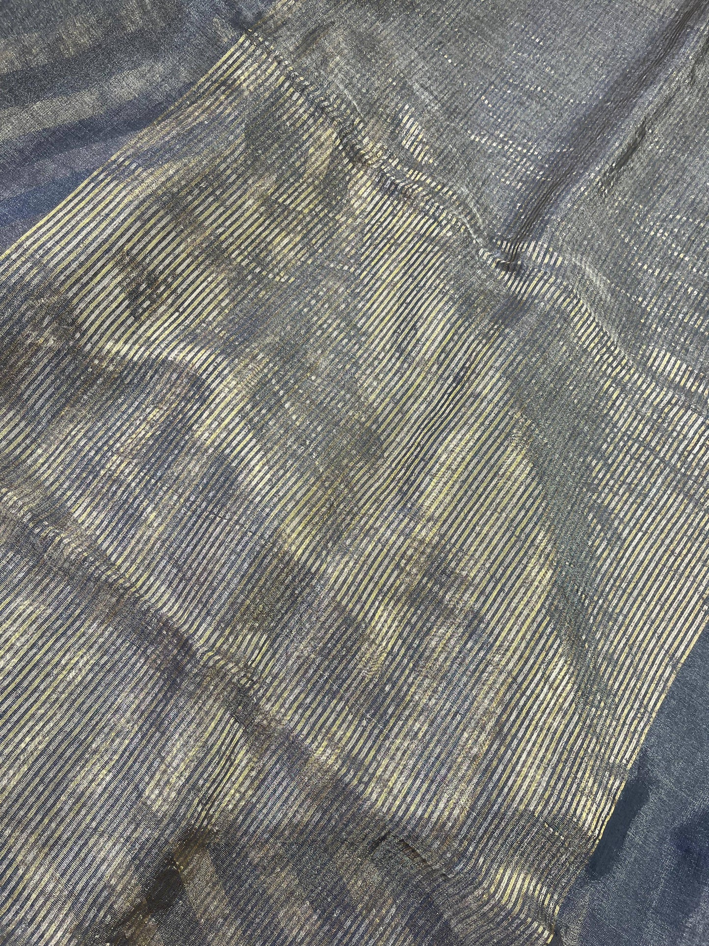 DARK GREY TISSUE LINEN PURE HANDLOOM LINEN SAREE