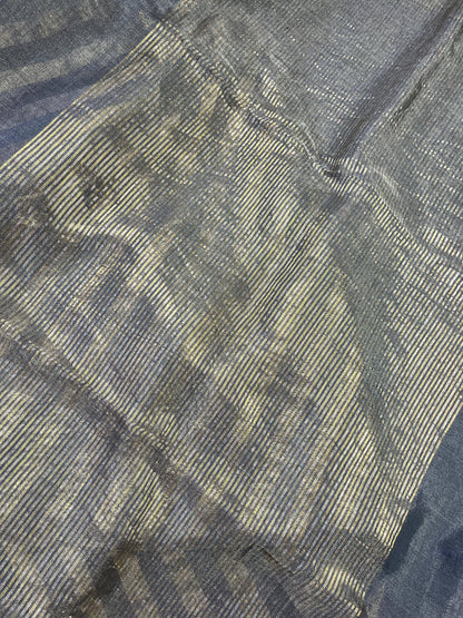 DARK GREY TISSUE LINEN PURE HANDLOOM LINEN SAREE