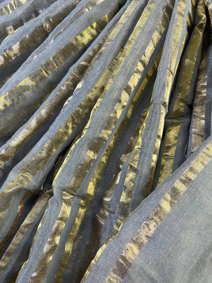 GREY TISSUE LINEN PURE HANDLOOM LINEN SAREE
