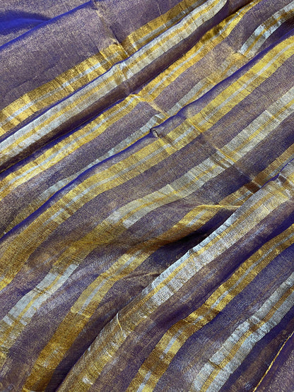 PURPLE TISSUE LINEN PURE HANDLOOM LINEN SAREE