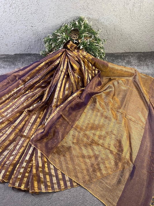 PURPLE TISSUE LINEN PURE HANDLOOM LINEN SAREE