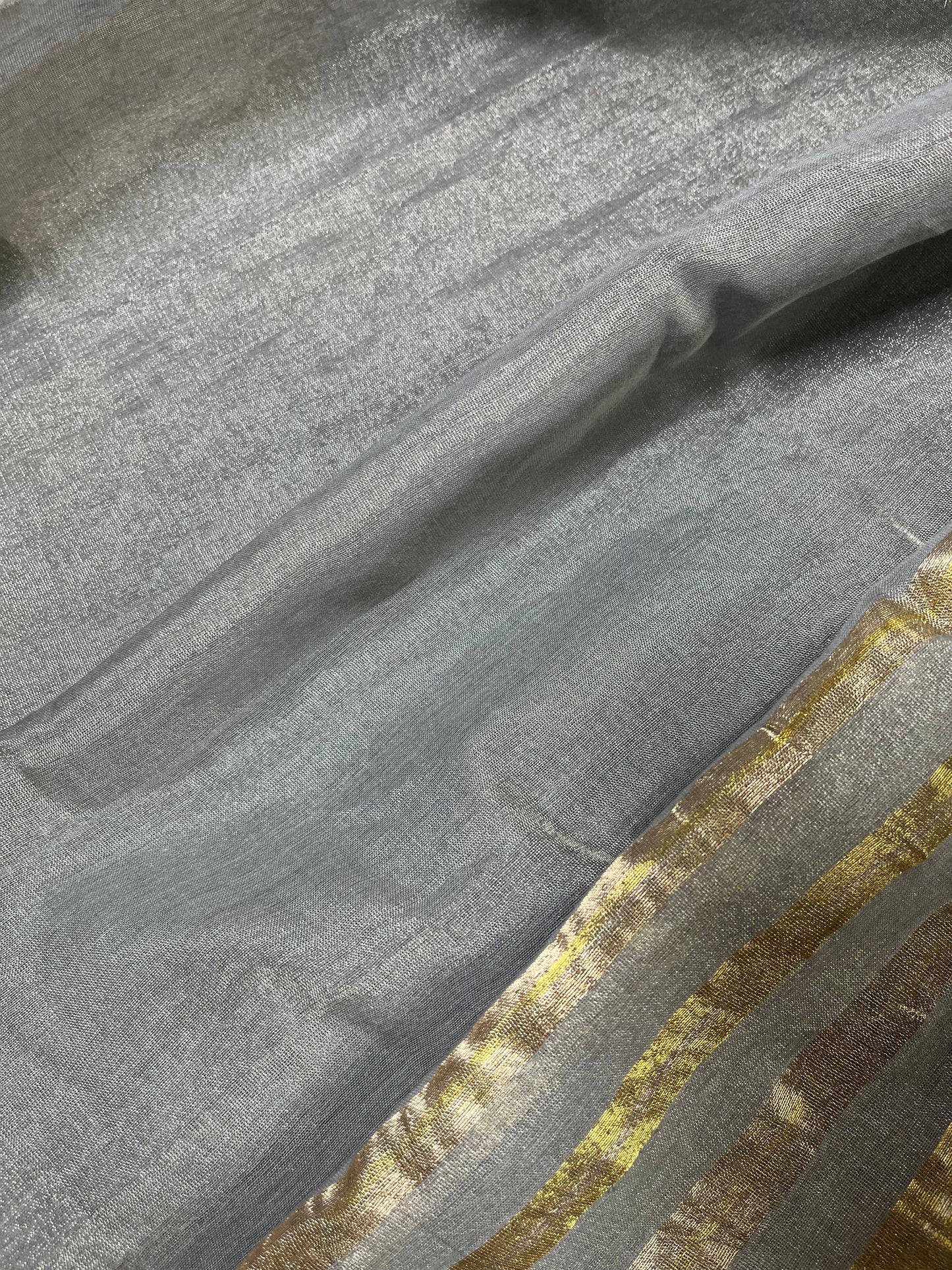 GREY TISSUE LINEN PURE HANDLOOM LINEN SAREE