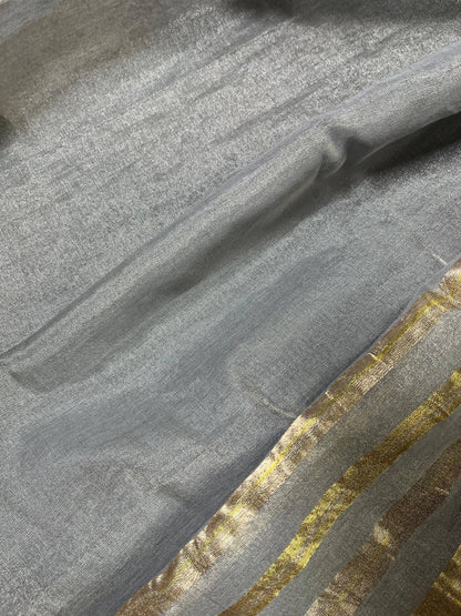 GREY TISSUE LINEN PURE HANDLOOM LINEN SAREE