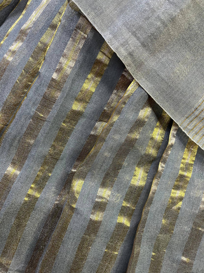 GREY TISSUE LINEN PURE HANDLOOM LINEN SAREE