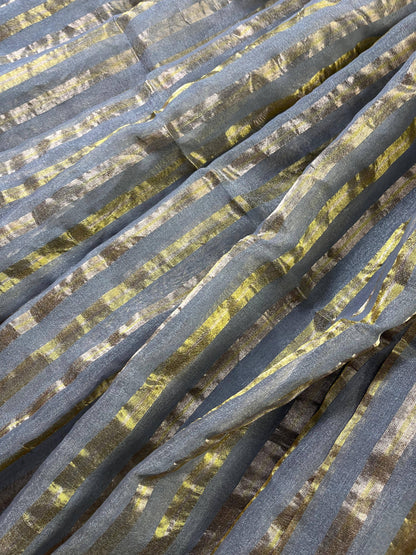 GREY TISSUE LINEN PURE HANDLOOM LINEN SAREE