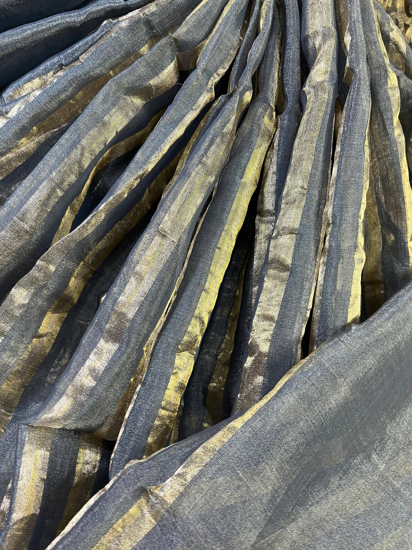 DARK GREY TISSUE LINEN PURE HANDLOOM LINEN SAREE