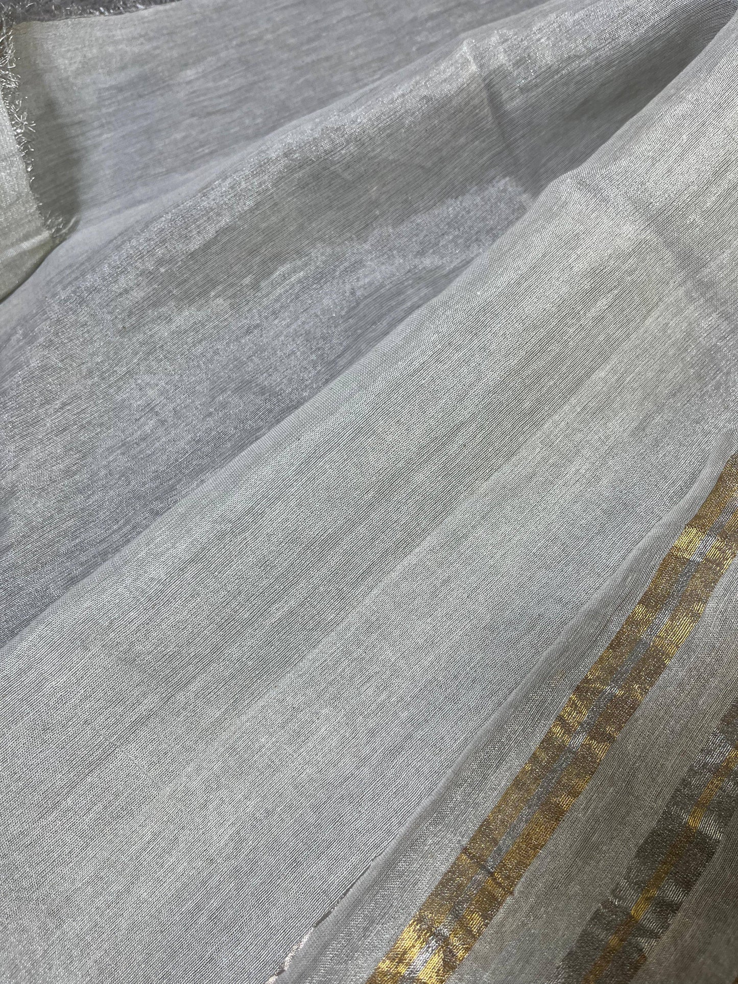 IVORY TISSUE LINEN PURE HANDLOOM LINEN SAREE