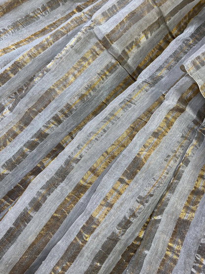 IVORY TISSUE LINEN PURE HANDLOOM LINEN SAREE