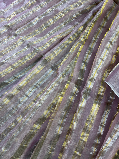 LIGHT PINK TISSUE LINEN PURE HANDLOOM LINEN SAREE
