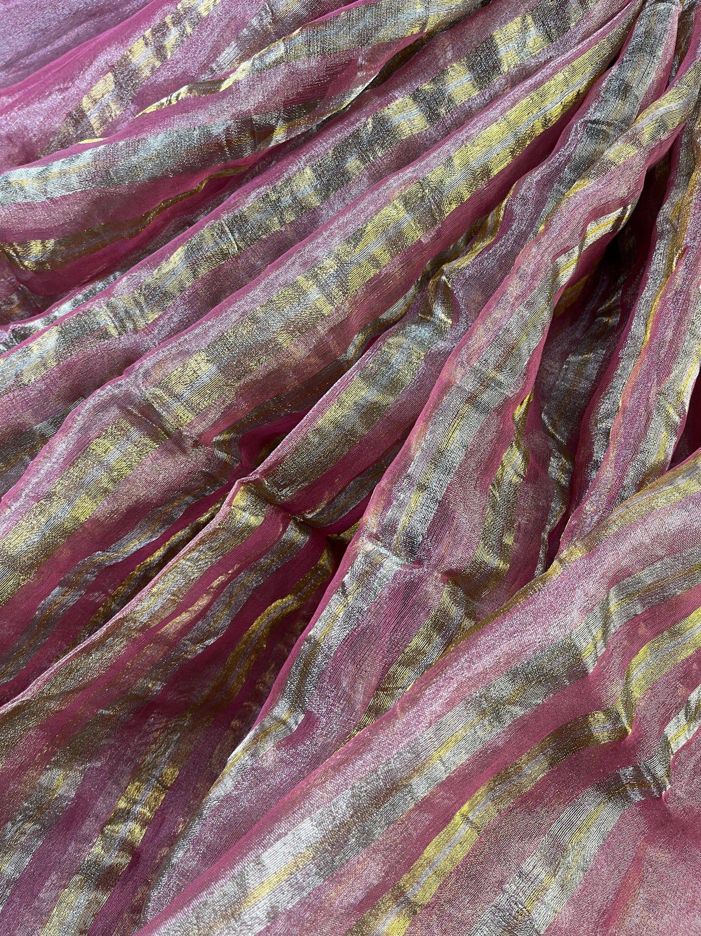 PINK TISSUE LINEN PURE HANDLOOM LINEN SAREE