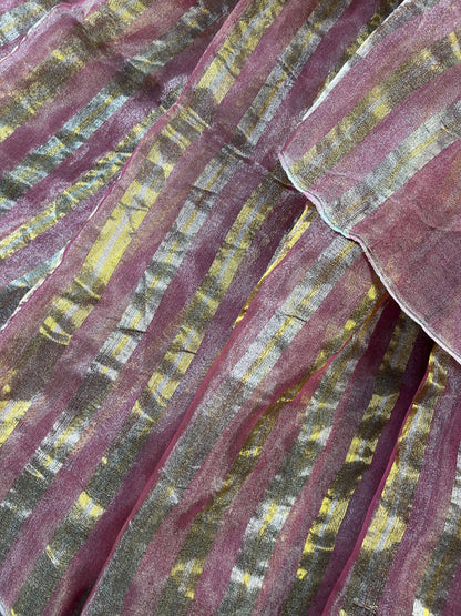 PINK TISSUE LINEN PURE HANDLOOM LINEN SAREE