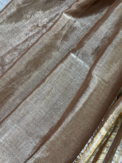 CAPPUCCINO TISSUE LINEN PURE HANDLOOM LINEN SAREE