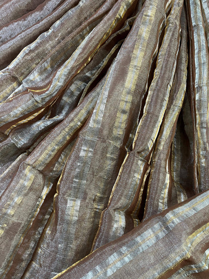 CAPPUCCINO TISSUE LINEN PURE HANDLOOM LINEN SAREE