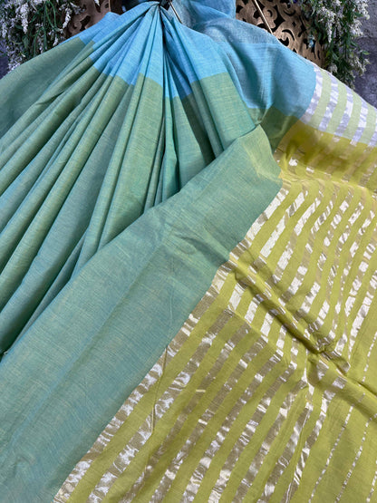 PISTA GREEN PURE HANDLOOM KERALA COTTON SAREE