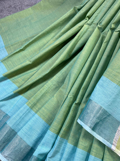 PISTA GREEN PURE HANDLOOM KERALA COTTON SAREE