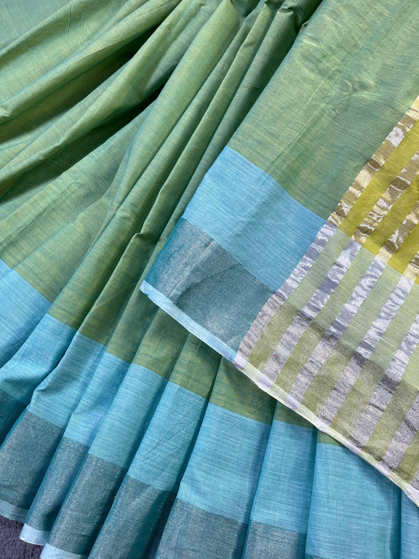 PISTA GREEN PURE HANDLOOM KERALA COTTON SAREE