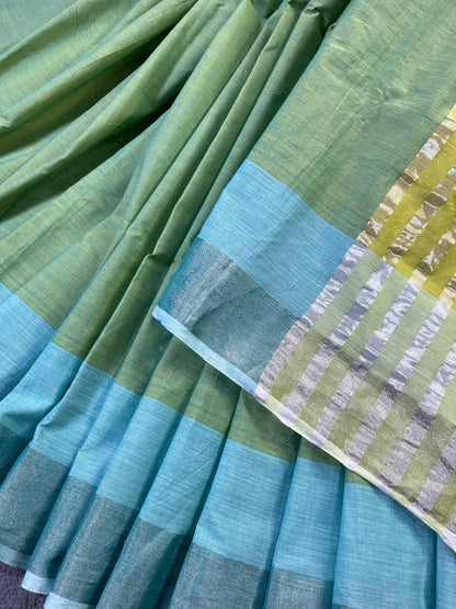 PISTA GREEN PURE HANDLOOM KERALA COTTON SAREE