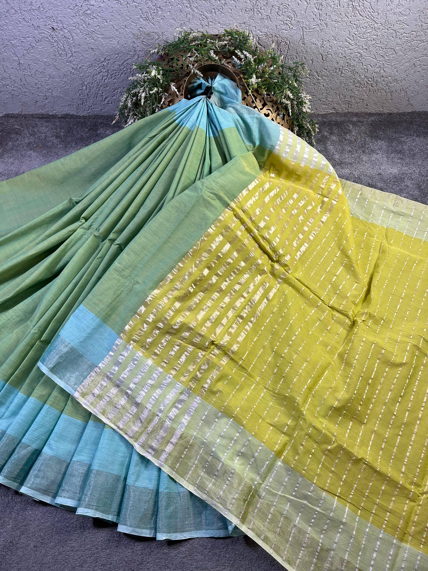 PISTA GREEN PURE HANDLOOM KERALA COTTON SAREE