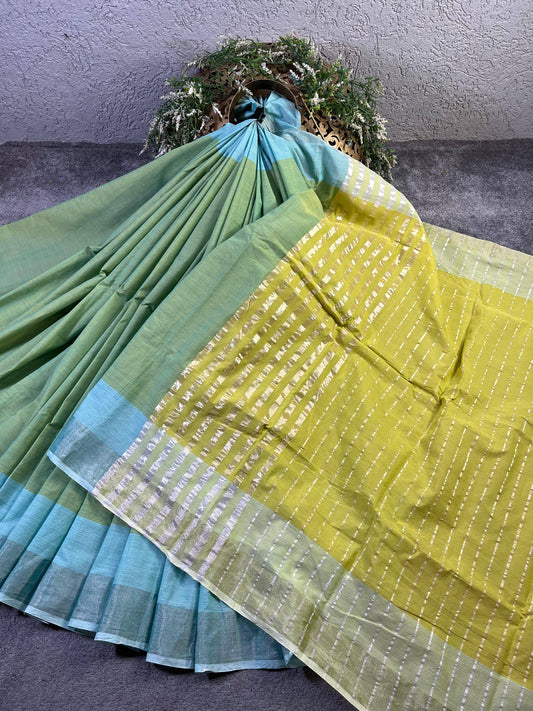PISTA GREEN PURE HANDLOOM KERALA COTTON SAREE
