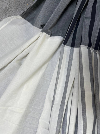GREY WHITE PURE HANDLOOM KERALA COTTON SAREE