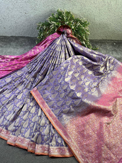 LILAC TISSUE SILK PURE HANDLOOM BANARASI SAREE